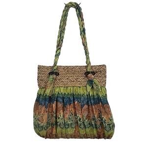 MANY MOODS OF POPPIE JONES Large Straw & Fabric Shoulder Bag Purse New w/o Tag